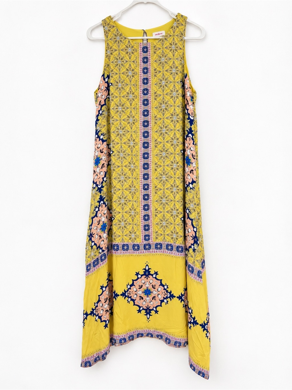 Sundance Medallion Print Bohemian Style 100% Rayon Yellow Midi Dress Size 10